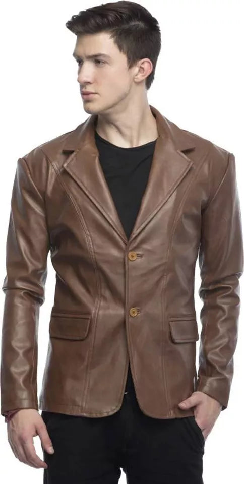 Dark Brown Leather Blazer For Men