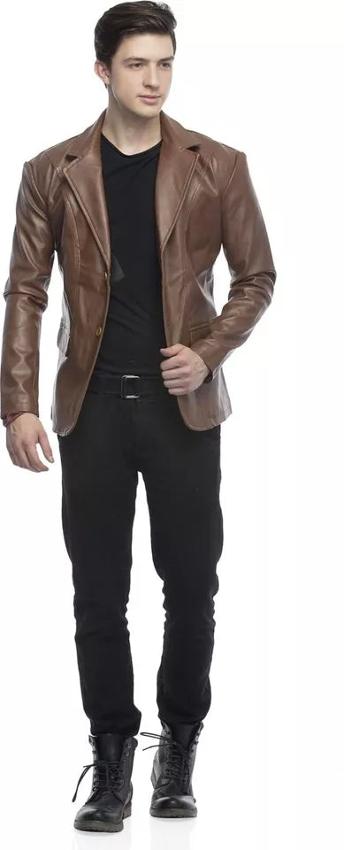 Dark Brown Leather Blazer For Men