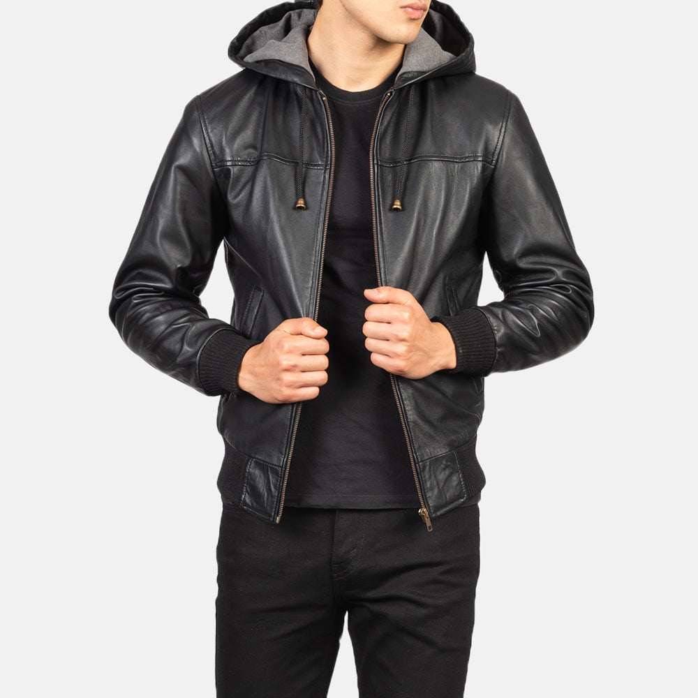 Black Hooded Leather Jacket